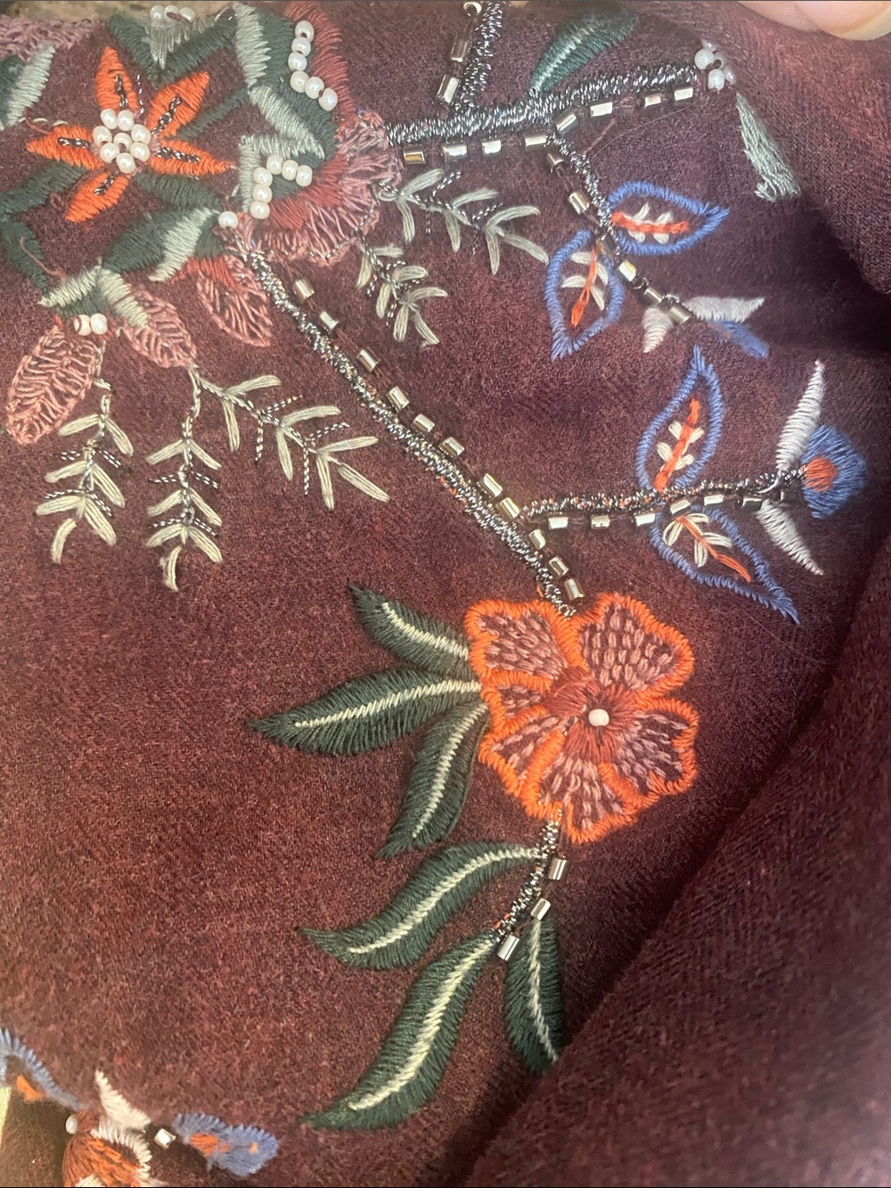 J. Jill Burgundy Embroidered Long-Sleeve Blouse L - Picture 8 of 8